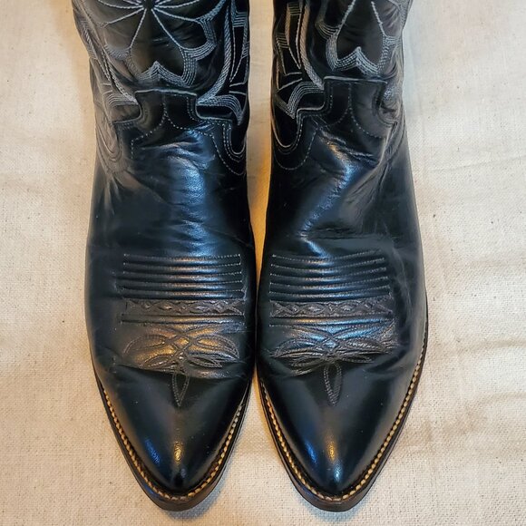 VINTAGE DAN POST BLACK LEATHER WESTERN DRESS BOOTS SIZE 9.5 D MADE IN USA - Picture 11 of 11